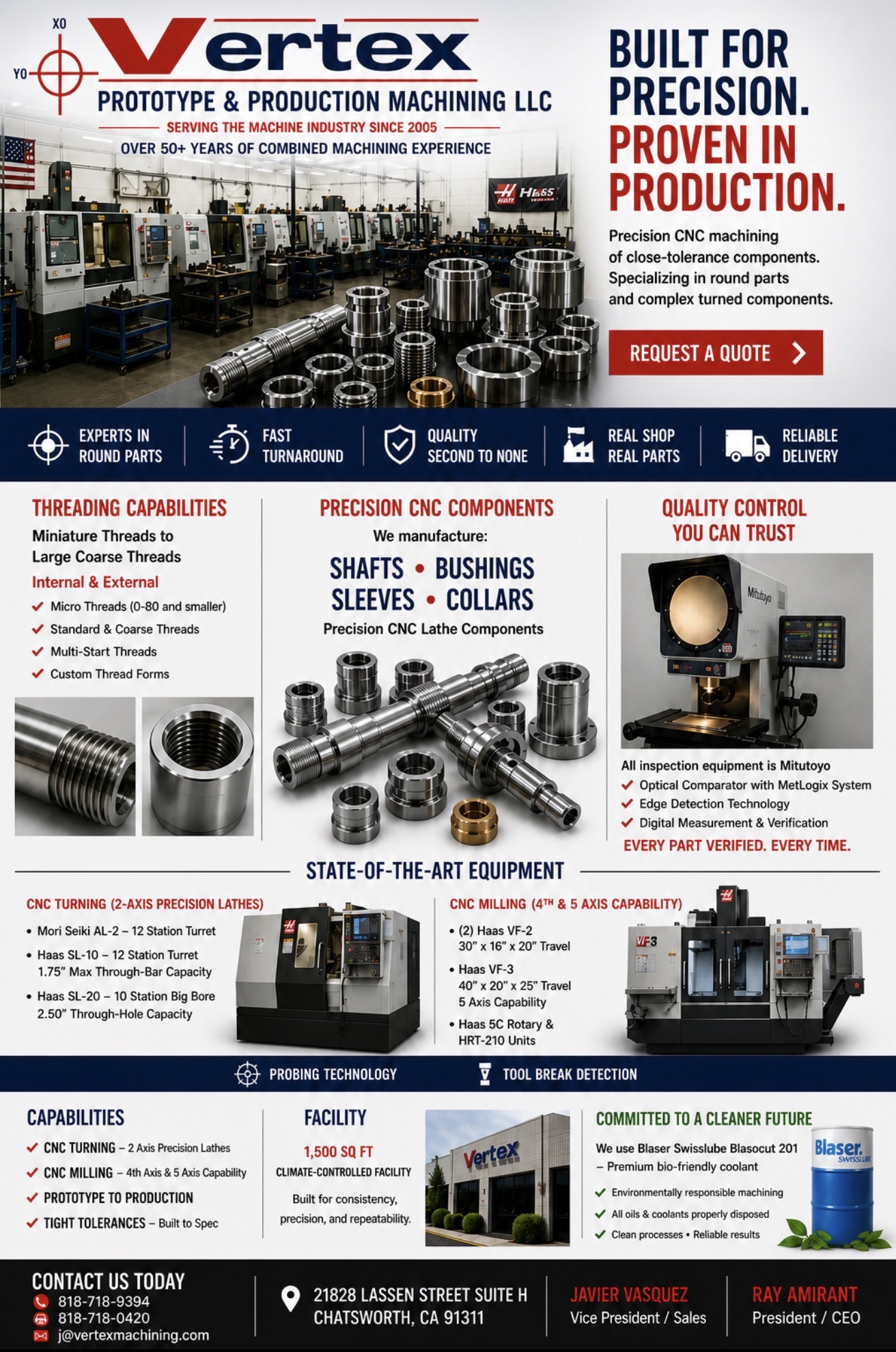 Vertex Prototype & Production Machining LLC website flyer